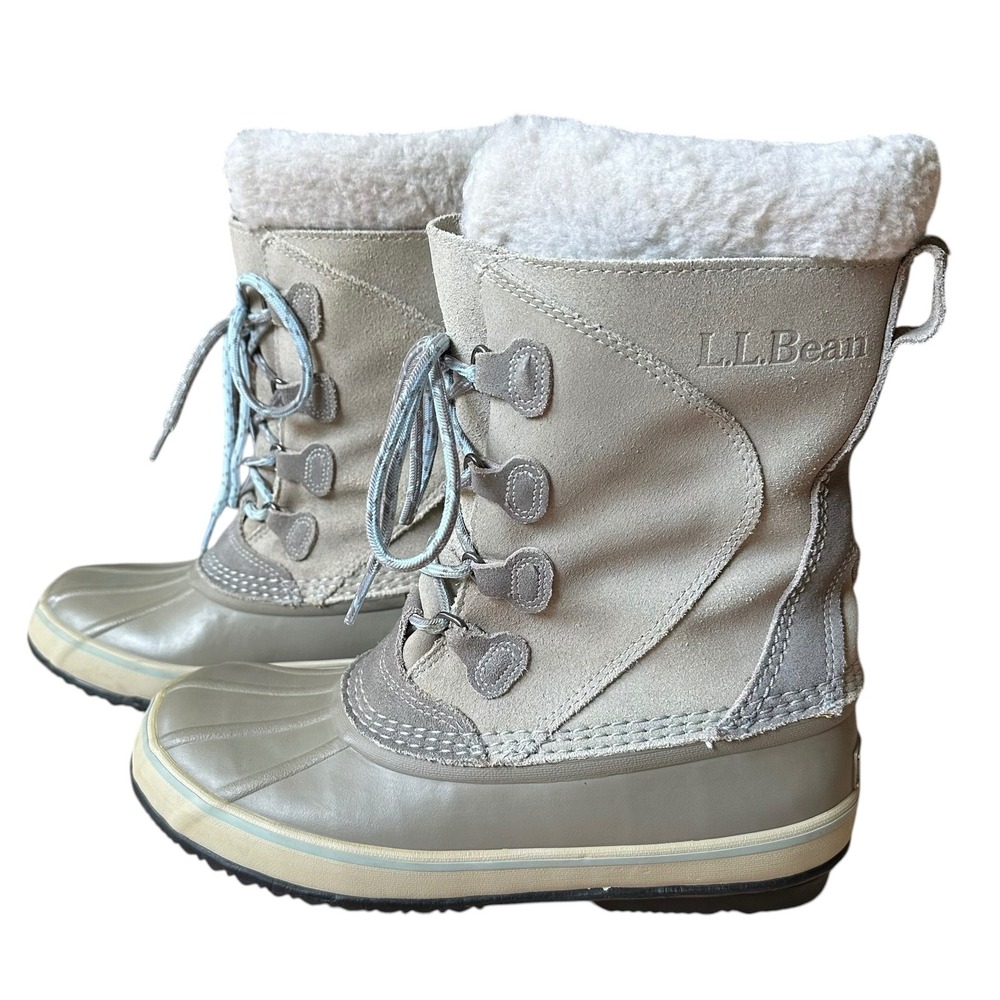 L.L. Bean Winter Snow Boots Suede Shearling Trim Duck Boots Grey Women's Size 8